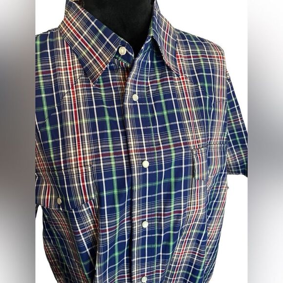 NWT WRANGLER MENS 2XL PLAID BUTTON UP SHIRT SHORT SLEEVE PEARL BUTTONS - Picture 6 of 11